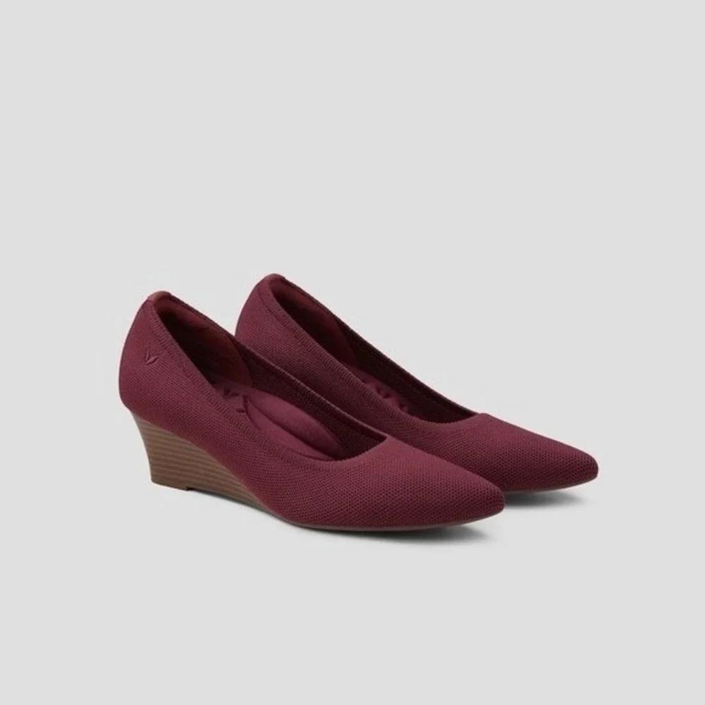 Vivaia Wedge Heel Knit Pointed Toe Slip On‎  Shoes Burgundy EU/38.5 US/7.5